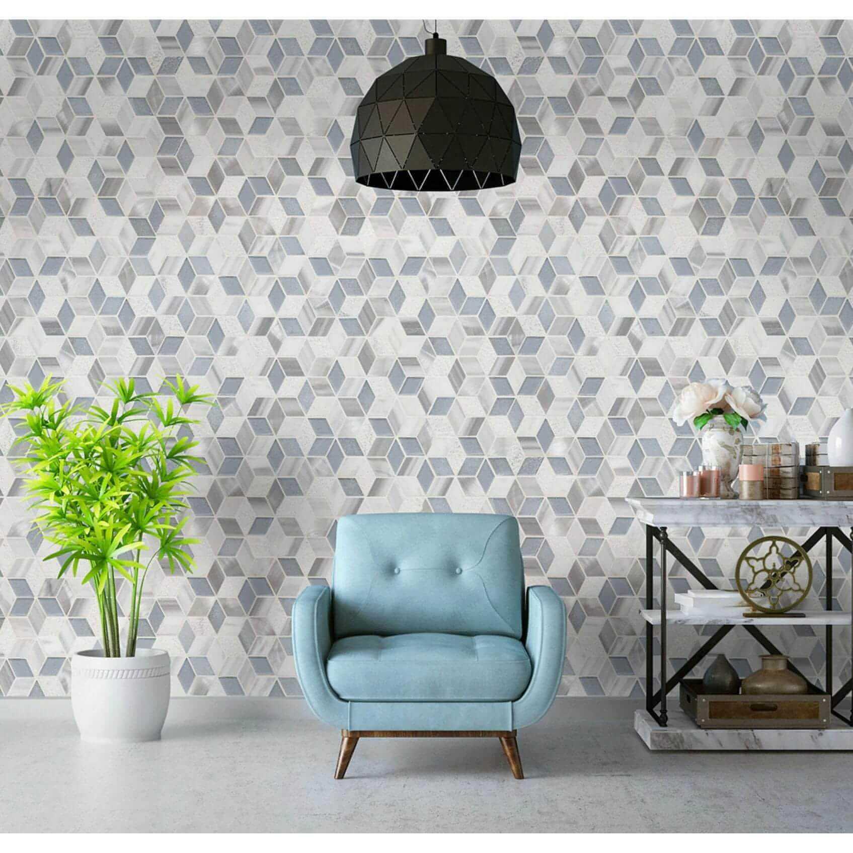 Harlow Cube Pattern Mosaic Tile - Hey Tiles