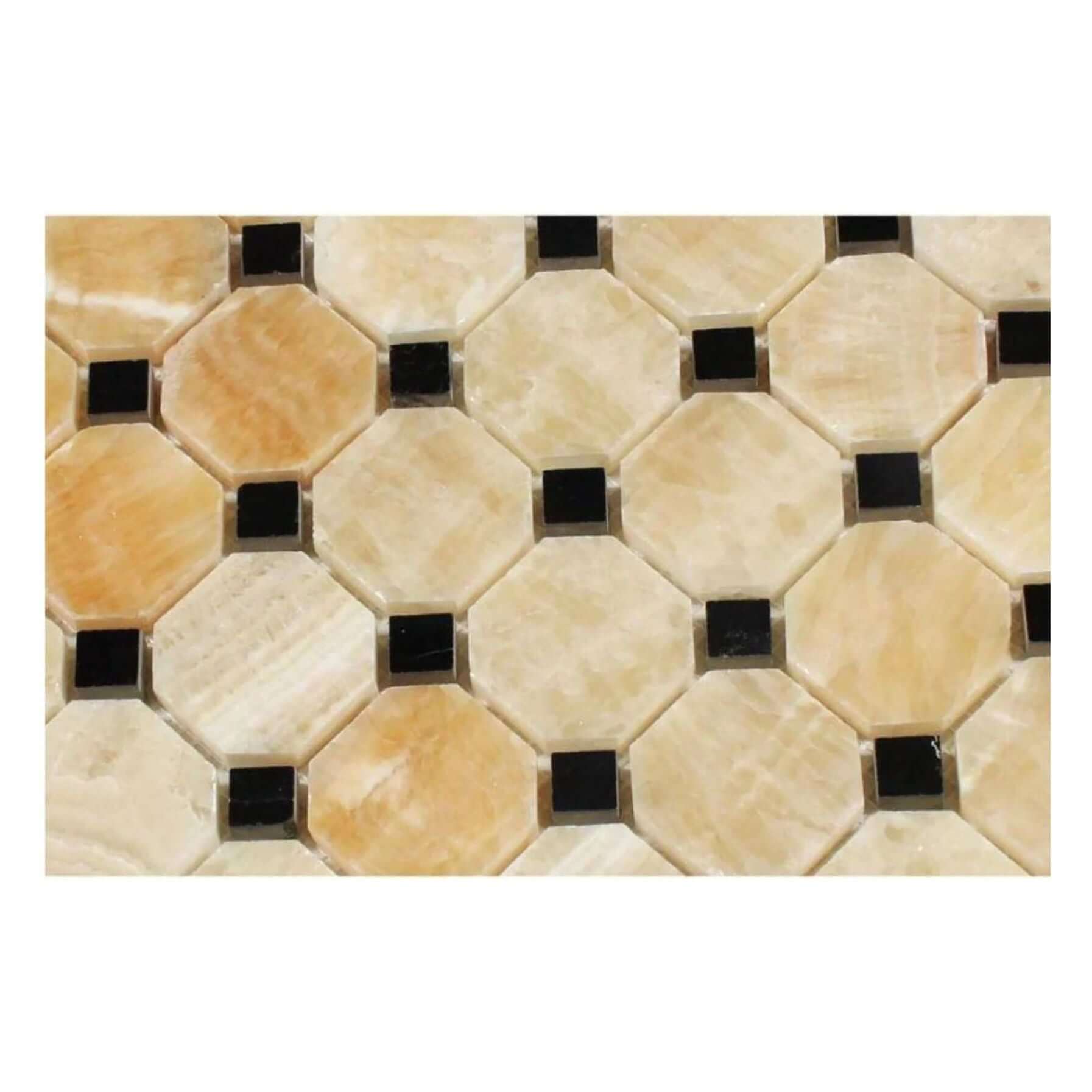 Honey Onyx Octagon Mosaic w/ Black Dots 3/8 Polished - Hey Tiles