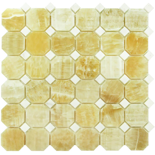Honey Onyx Octagon Mosaic w/ White Dots 3/8 Polished - Hey Tiles