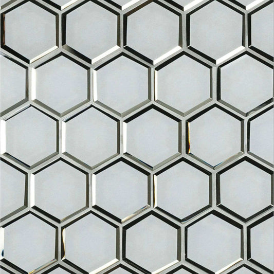 Ice Beveled 3” Hexagon Mosaic Tile - Hey Tiles