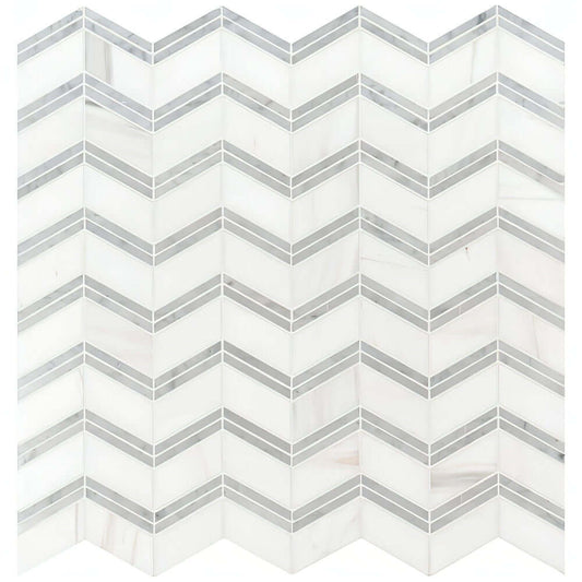 MSI Bianco Dolomite Chevron 12X12 Polished Marble Mosai - Hey Tiles