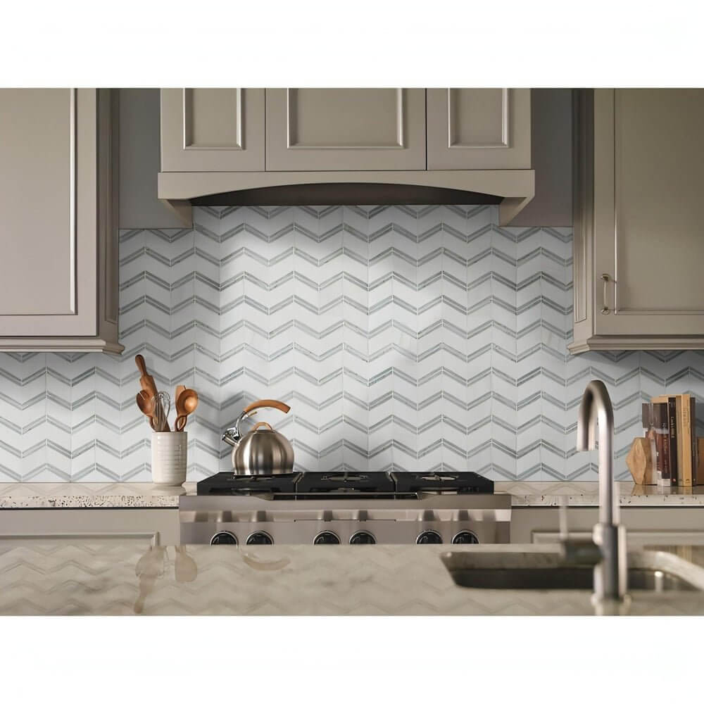 MSI Bianco Dolomite Chevron 12X12 Polished Marble Mosai - Hey Tiles