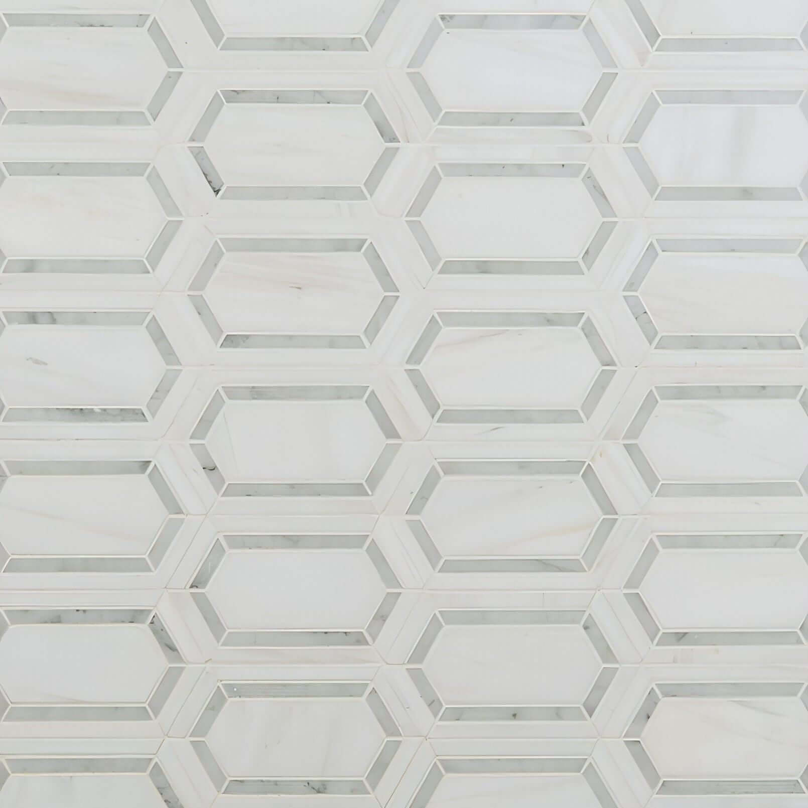 MSI Pavilion Picket 12x12 Polished Bianco Dolomite + Carrara Bianco - Hey Tiles