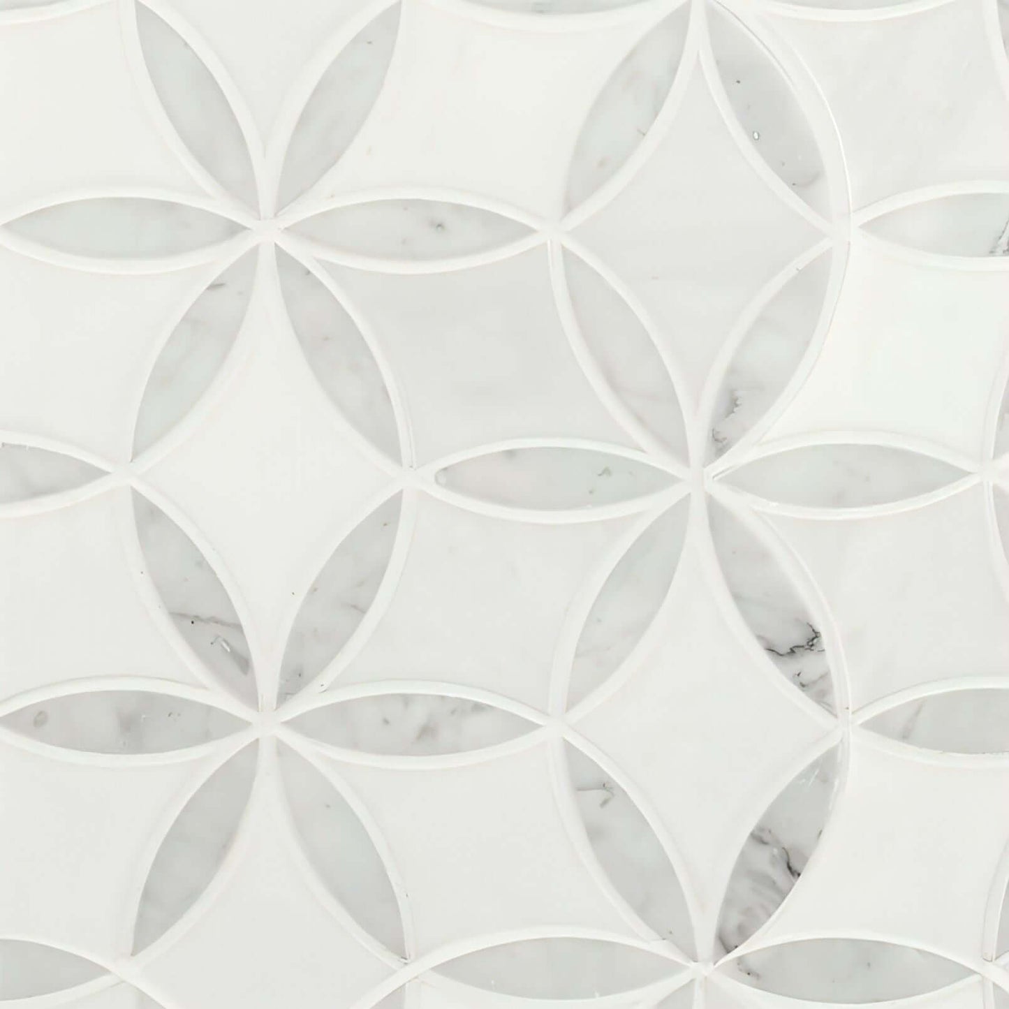 MSI Thassos White + Carrara White Daisy Mosaic - La Fleur Polished Mosaic - Hey Tiles