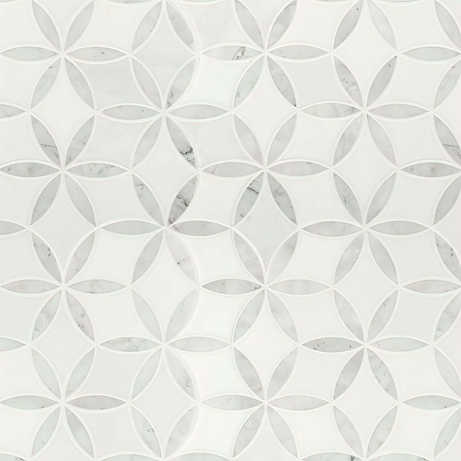 MSI Thassos White + Carrara White Daisy Mosaic - La Fleur Polished Mosaic - Hey Tiles