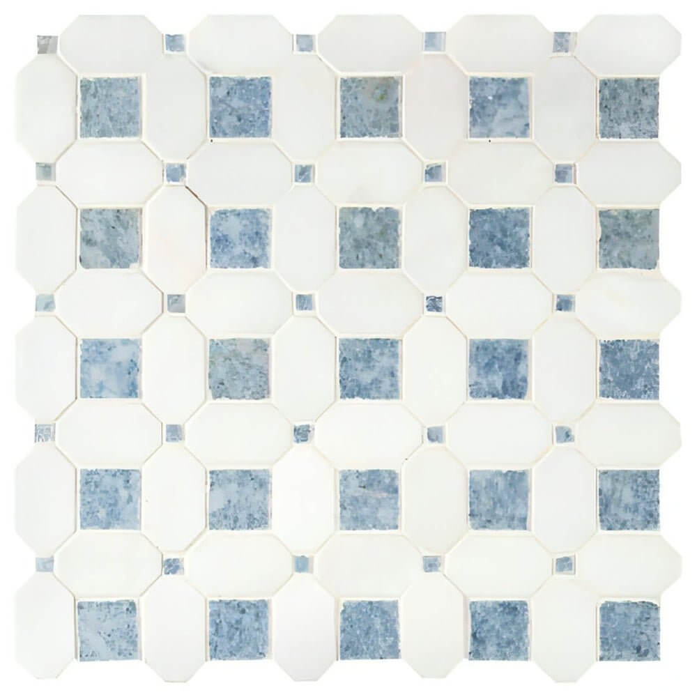 Thassos White + Azula Hatchwork 12X12 Polished Marble Mosaic Tile - Hey Tiles
