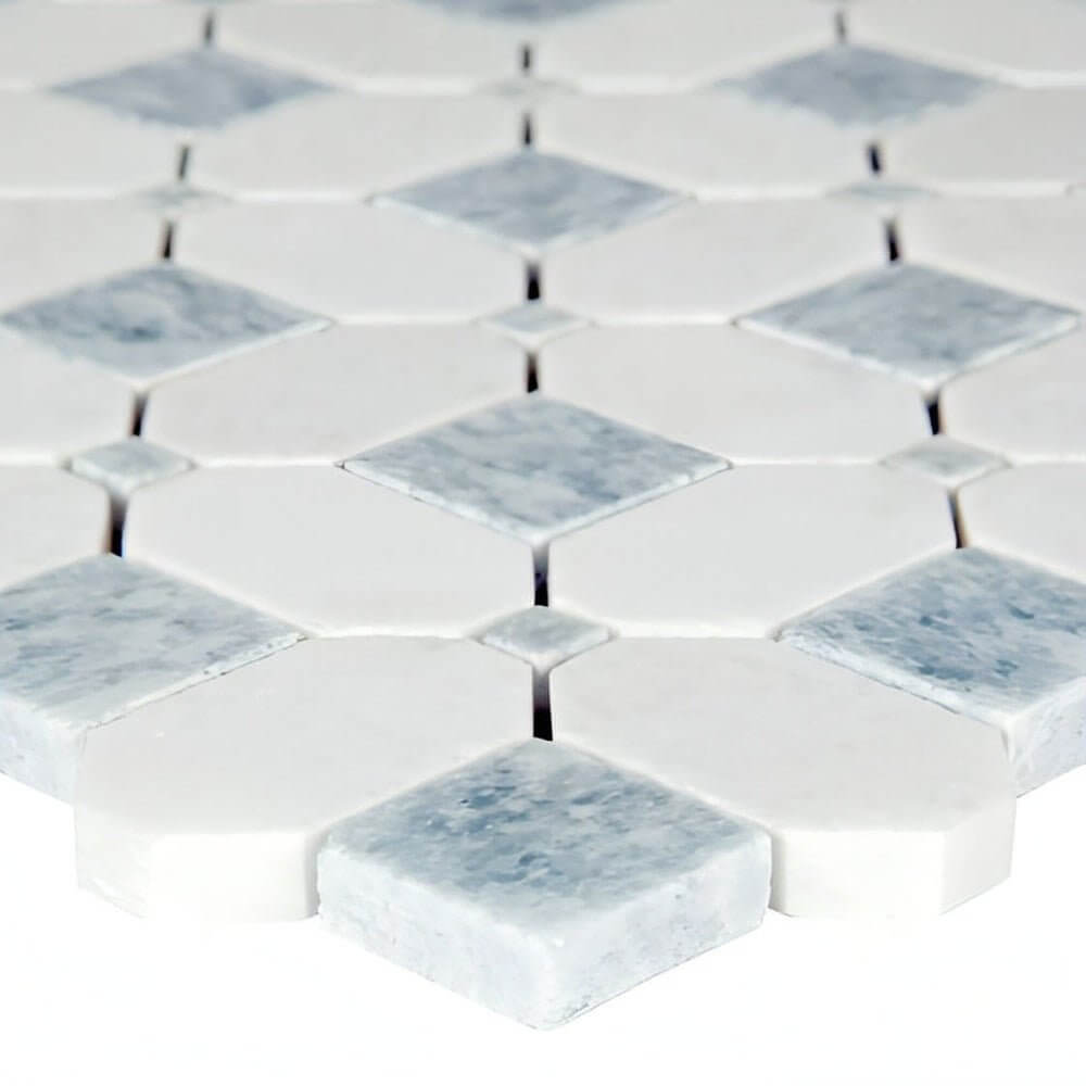 Thassos White + Azula Hatchwork 12X12 Polished Marble Mosaic Tile - Hey Tiles