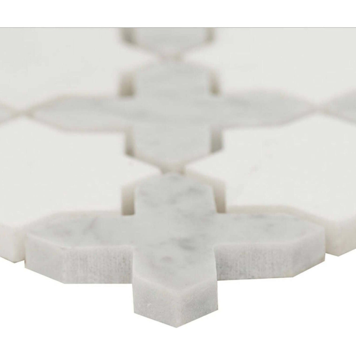 Thassos White + Carrara White Vera Ann Polished Pattern Mosaic Tile 11.81” x 11.81” - Hey Tiles