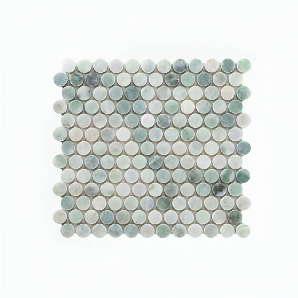 Thassos White + Icelandic Green Marble Penny Round Mosaic Polished / Honed - Hey Tiles
