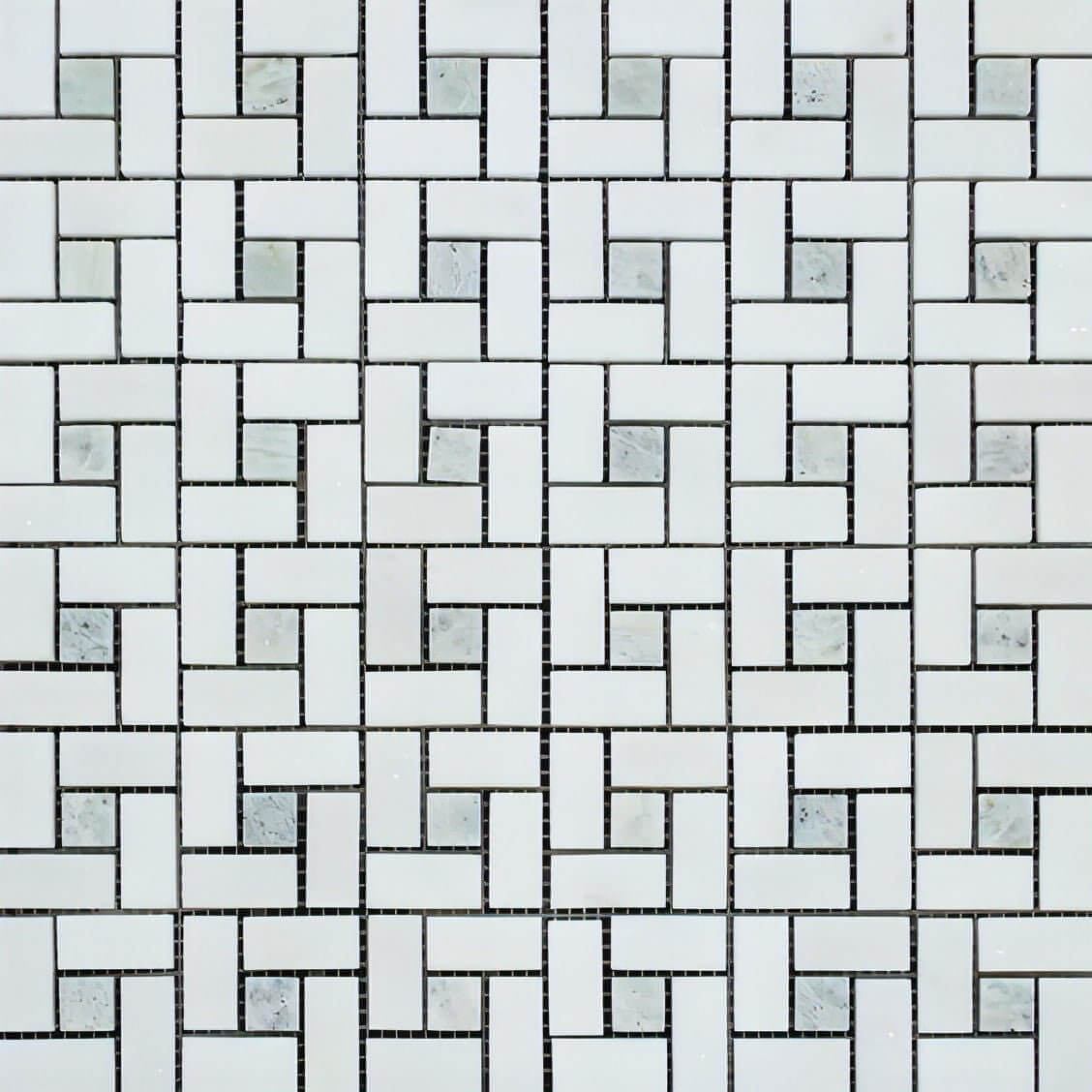 Thassos White Marble Pinwheel with Ming Green Mosaic Tile - Hey Tiles
