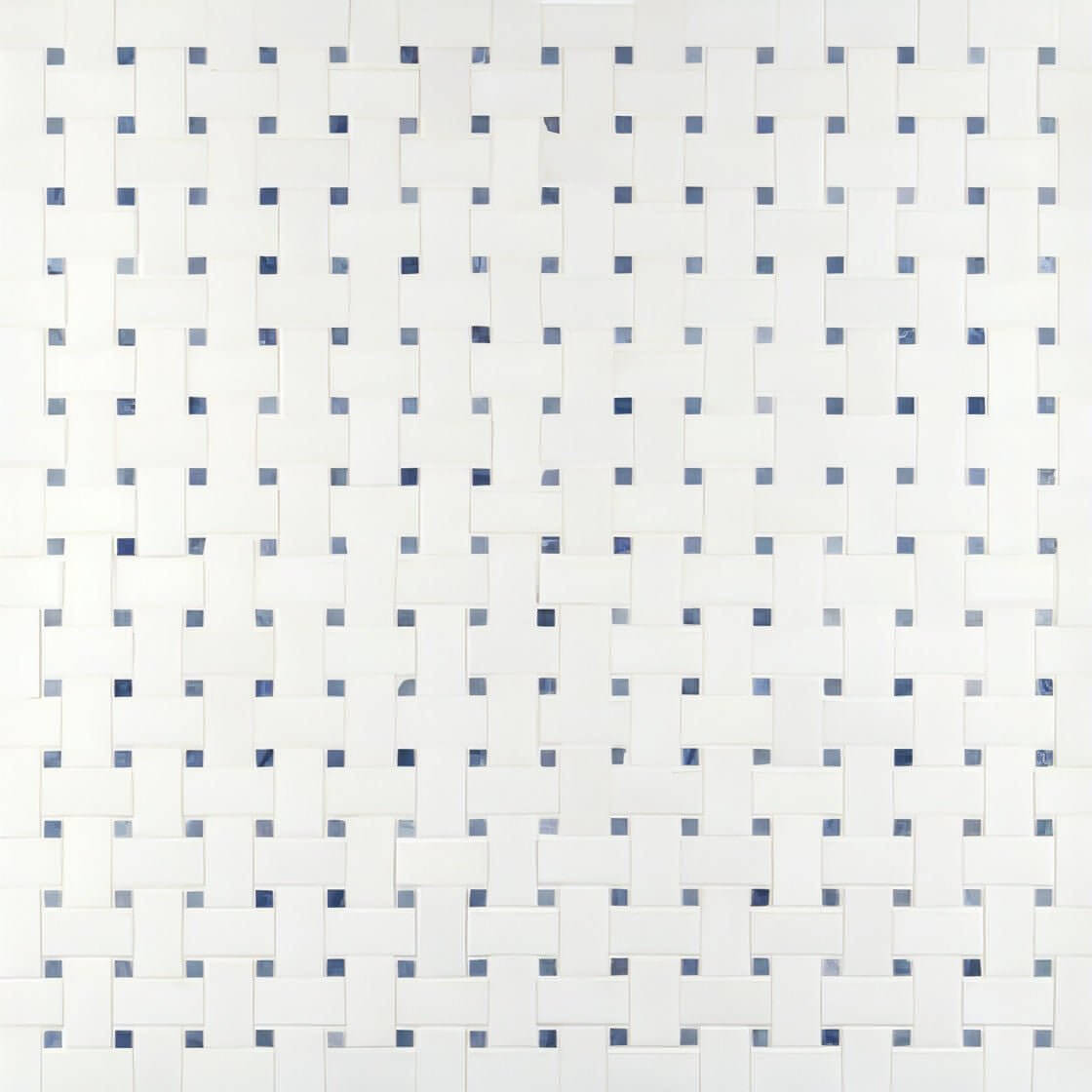 Thassos White with Blue Dots BasketWeave 12x12 Polished Marble Mosaic Tile - Hey Tiles